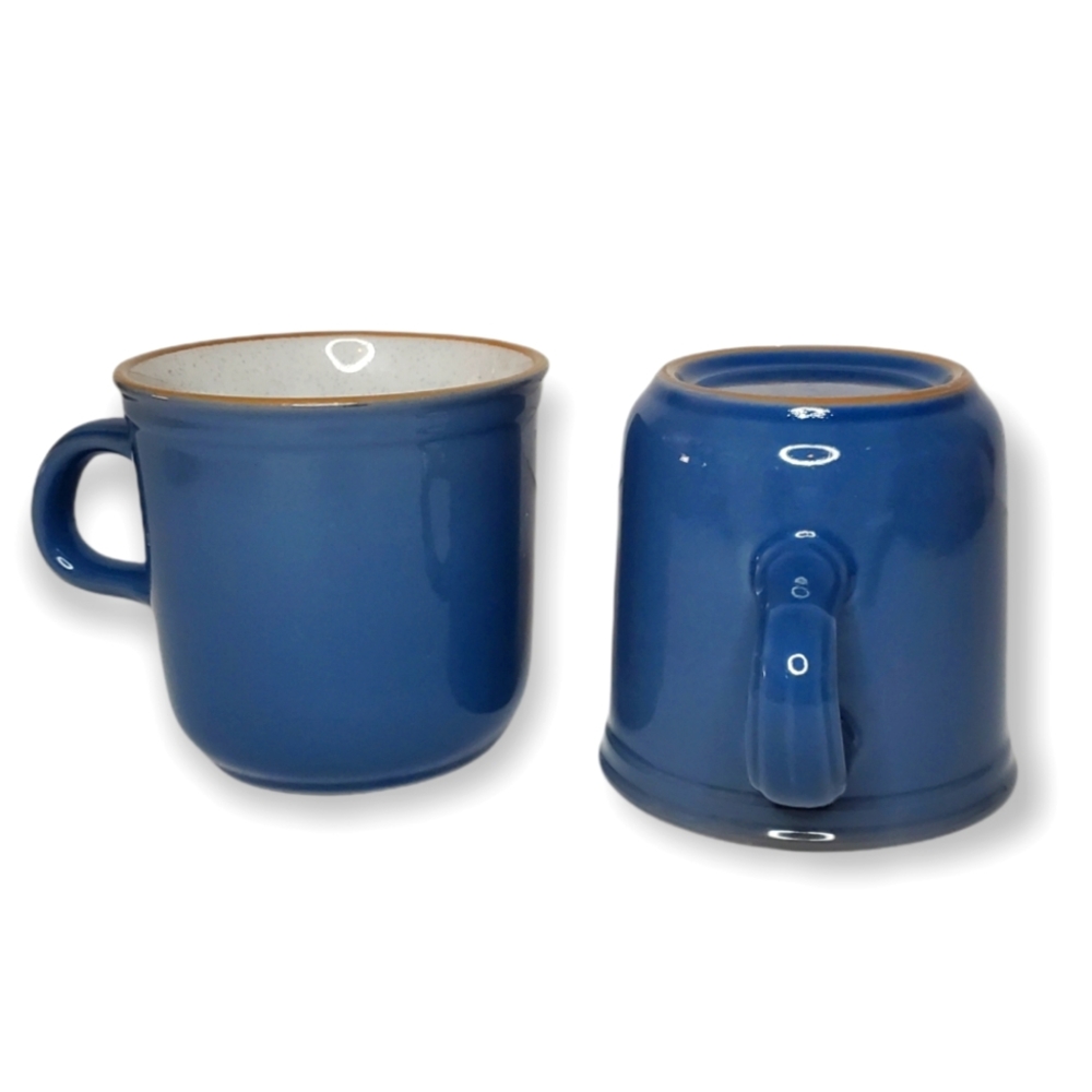 Blue Glaze Stoneware Mugs. Set of 2 Cups